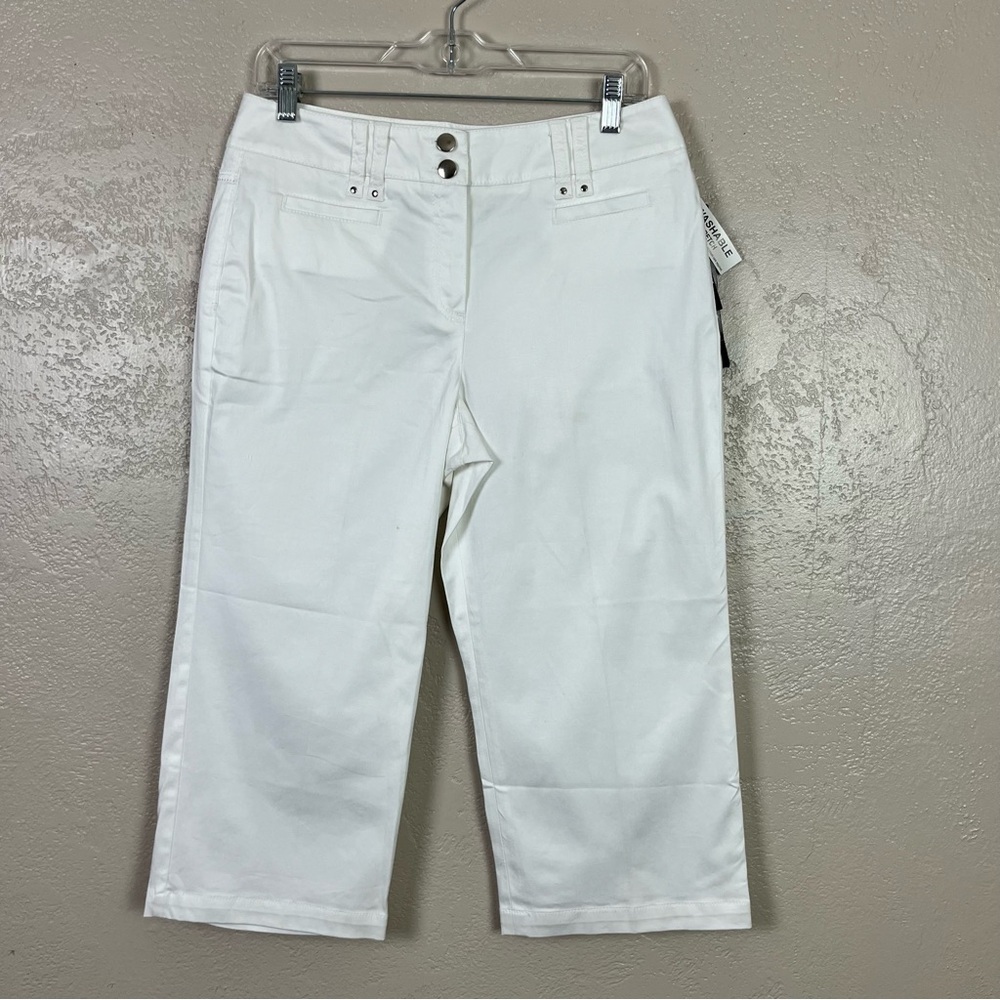 Larry Levine Pants Womens 8‎ White Capri Stretch Casual Flat Front - Picture 10 of 13